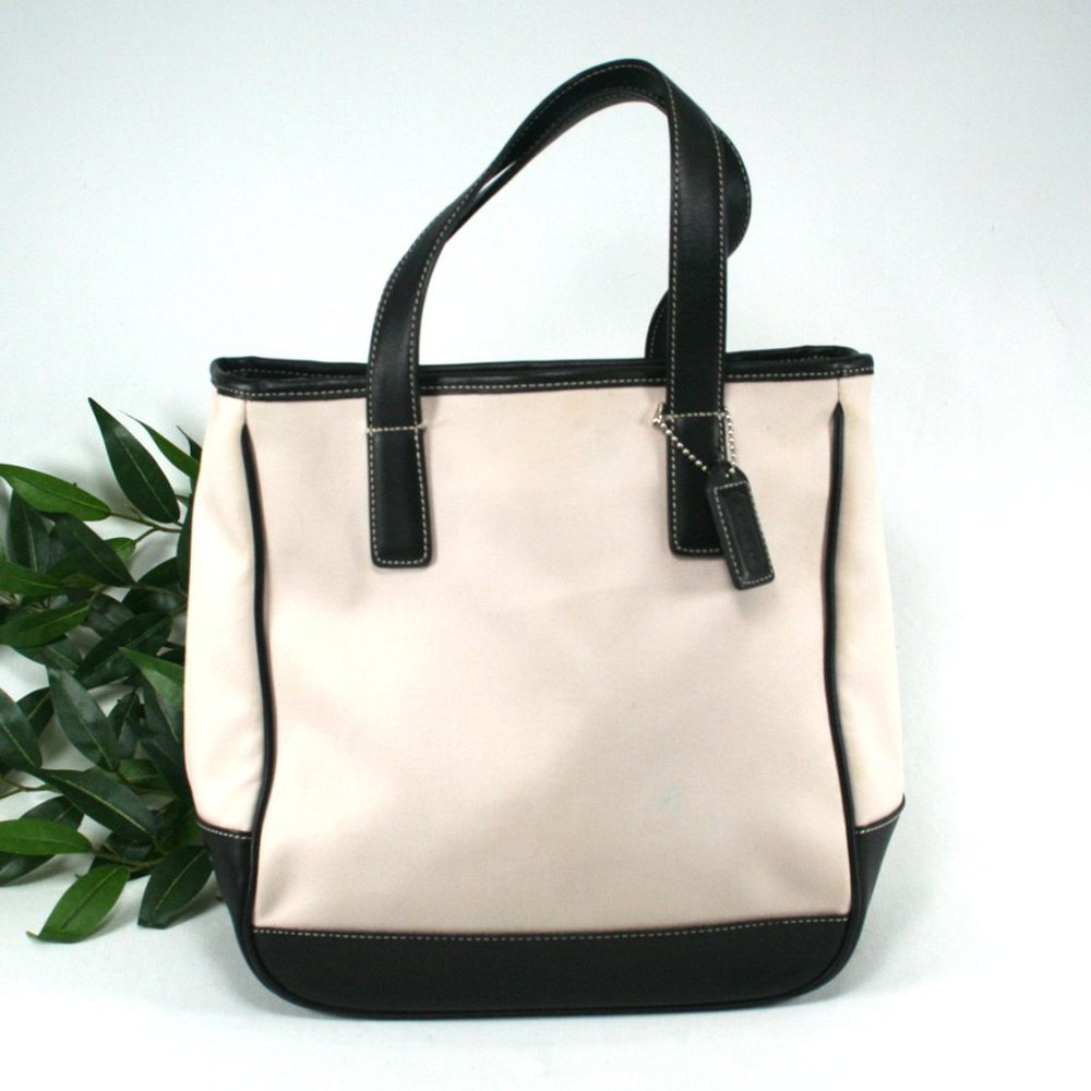 Coach Hamptons Canvas Leather Blush Black Tote Bag